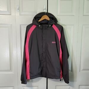 Coleman Womens Gray and Pink Hooded Rain Jacket Size L/XL Gorpcore Activewear